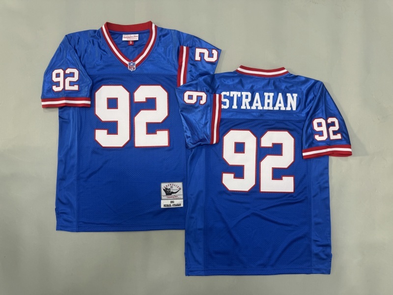 Men 2025 New York Giants #92 Strahan blue Throwback Limited NFL Jersey style 001